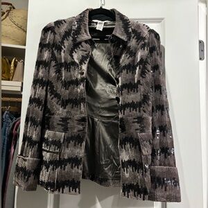 Diane Von Furstenberg Black and Gray Sequin Blazer